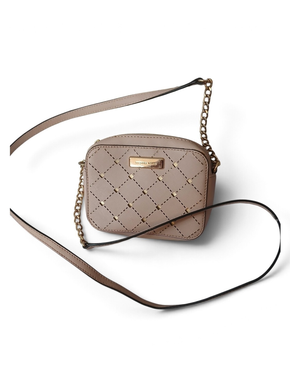 Michael Kors Quilted Leather Mini Crossbody Bag in Taupe